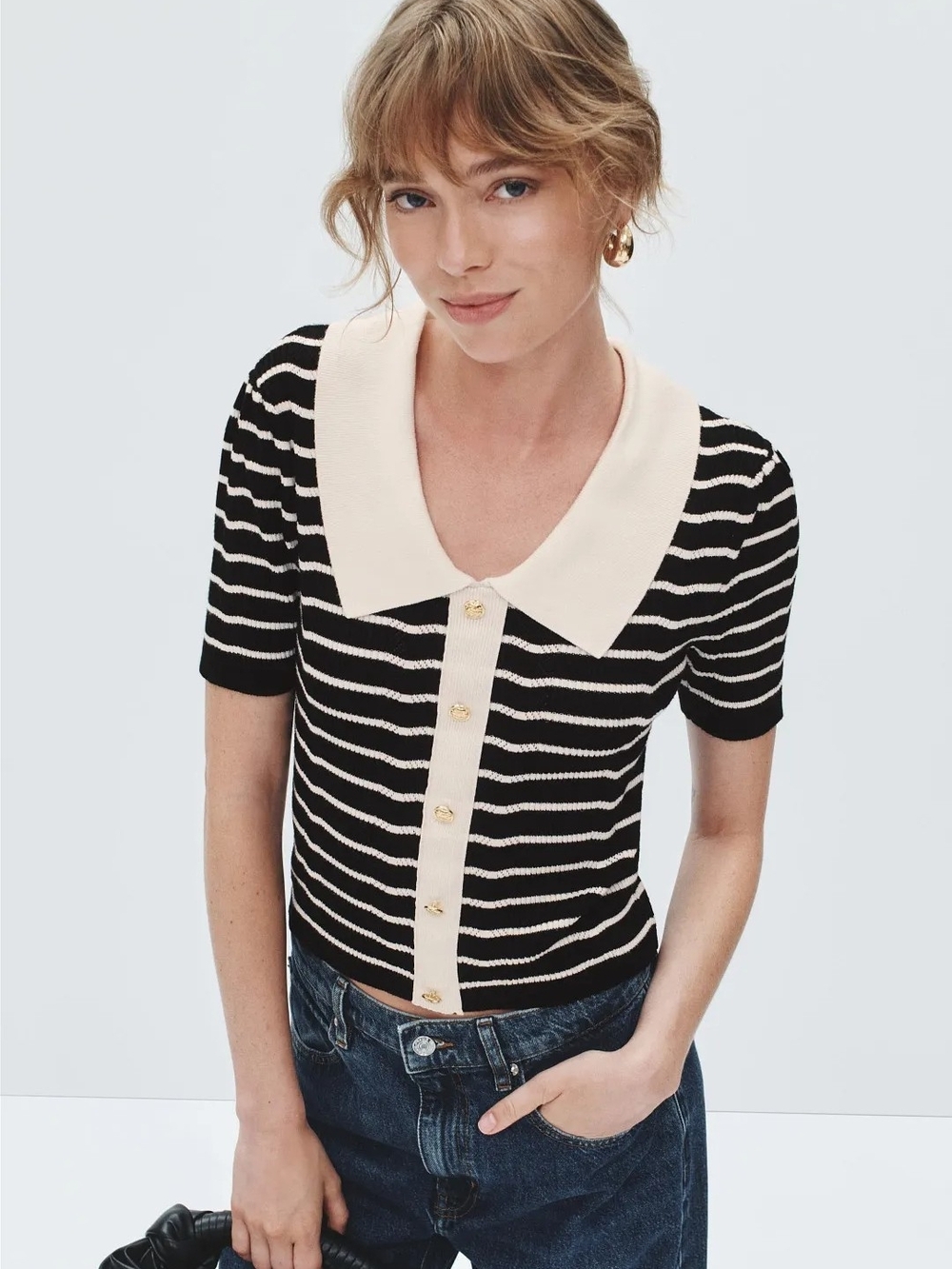 NVLT SHORT SLEEVE STRIPED CARDIGAN SIZE L